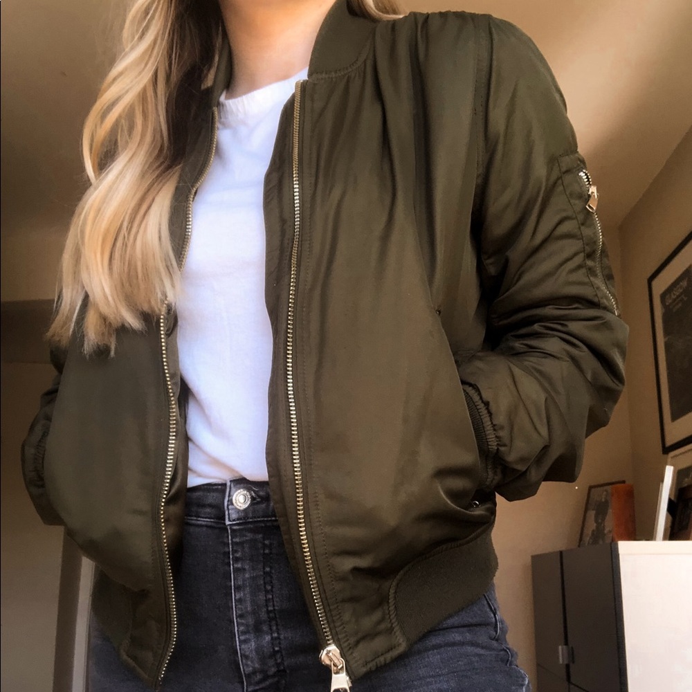 Army green bomber jacket